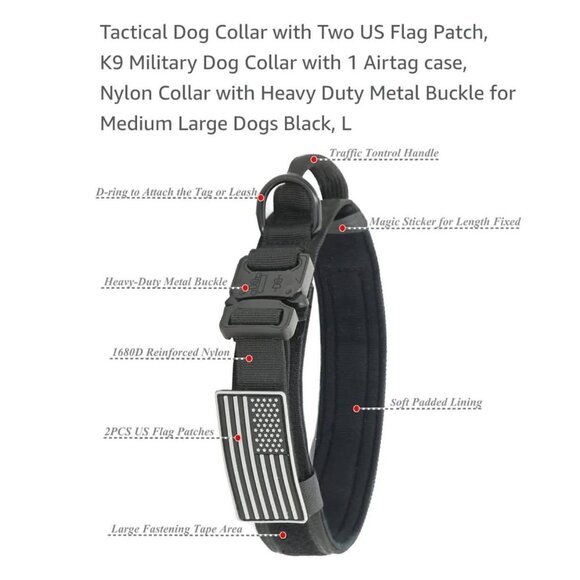 Tactical Dog Collar with Airtag Case and American Flag L - Picture 4 of 5